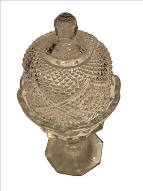 Pressed Glass Covered Compote - Clear Crystal-Look Candy Dish